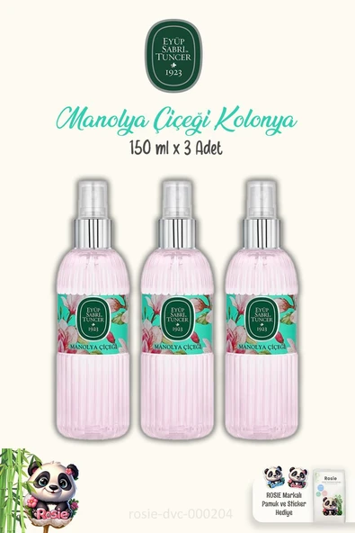 Eyüp Sabri Tuncer 3'lü Manolya Çiçeği Kolonyası Silindir Şişe 150 ml ve ROSIE Pamuk ürün görseli 1