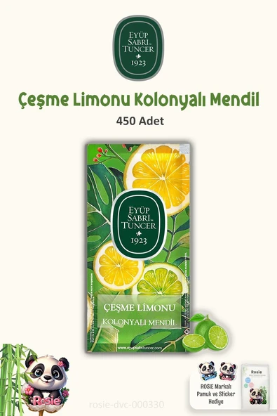 Eyüp Sabri Tuncer Kolonyalı Mendil Çeşme Limonu 3 Paket 150'li ve ROSIE Pamuk ürün görseli 1