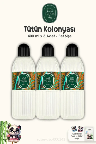 3 Adet Eyüp Sabri Tuncer Tütün Kolonyası Pet Şişe 400 ml  ve %100 Pamuk ROSIE ürün görseli 1