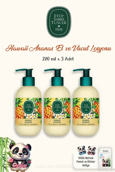 Eyüp Sabri Tuncer Hawaii Ananas 3 Adet Vücut Losyonu 280 ml ve ROSIE Pamuk 60'lı ürün görseli 1