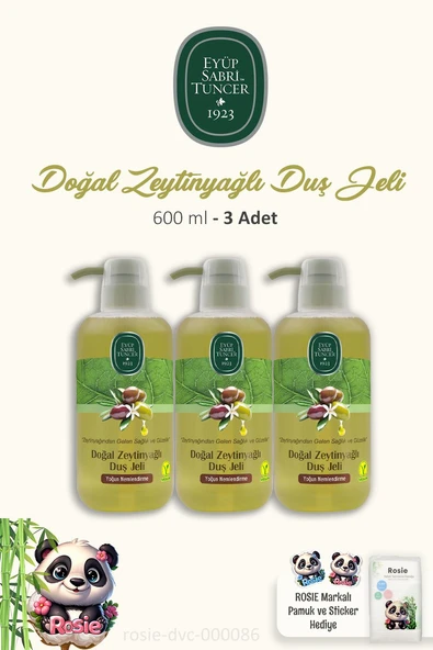 3'lü Eyüp Sabri Tuncer Doğal Zeytinyağlı Duş Jeli 600 ml ve ROSIE %100 Pamuk ürün görseli 1