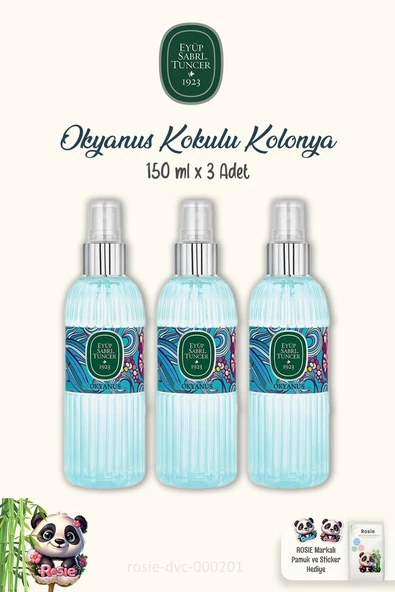 3 Adet Eyüp Sabri Tuncer Okyanus Kolonyası 150 ml ve ROSIE Pamuk 60'lı ürün görseli 1