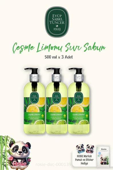 Eyüp Sabri Tuncer 3'lü Çeşme Limonu Sıvı Sabun 500 ml ve ROSIE Pamuk 60'lı ürün görseli 1