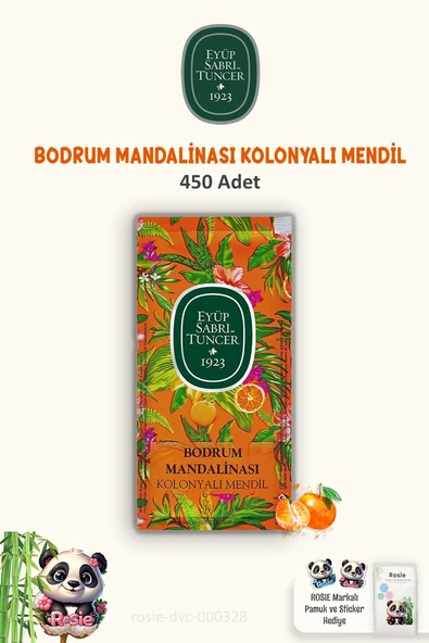 Eyüp Sabri Tuncer 3 Paket Bodrum Mandalinası Kolonyalı Mendil 150'li ve ROSIE ürün görseli 1