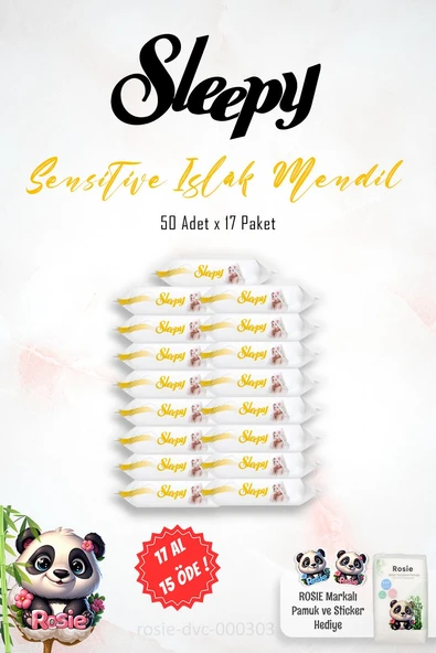 17 AL 15 ÖDE Sleepy Sensitive Islak Bebek Mendil 50'li ve ROSIE Pamuk ürün görseli 1