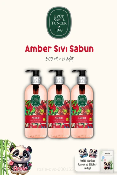 3 Adet Eyüp Sabri Tuncer Amber Sıvı Sabun 500 ml ve ROSIE %100 Doğal Pamuk ürün görseli 1