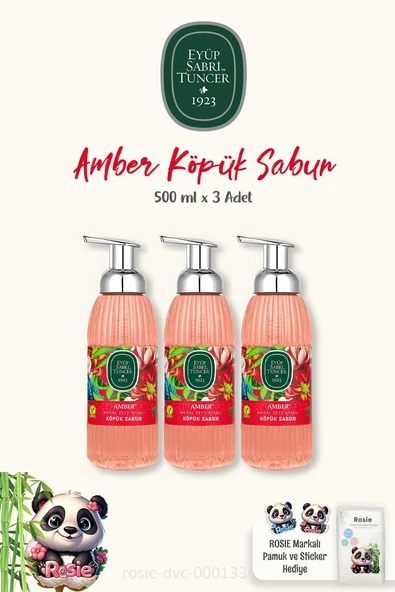 Eyüp Sabri Tuncer 3 Adet Amber Köpük Sabun 500 ml ve Pamuk ROSIE 60'lı ürün görseli 1
