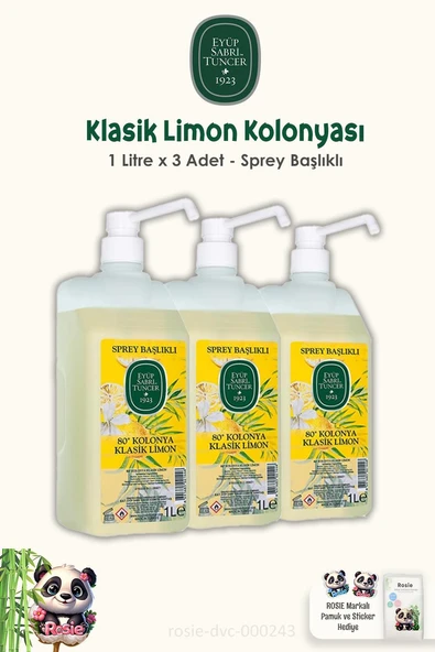 3'lü Eyüp Sabri Tuncer Klasik Limon Kolonyası Sprey Başlıklı 1 lt ve ROSIE Pamuk 60'lı ürün görseli 1