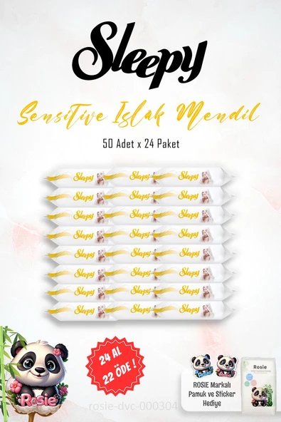 24 AL 22 ÖDE Sleepy Sensitive Islak Bebek Mendil 50'li ve ROSIE Pamuk ürün görseli 1