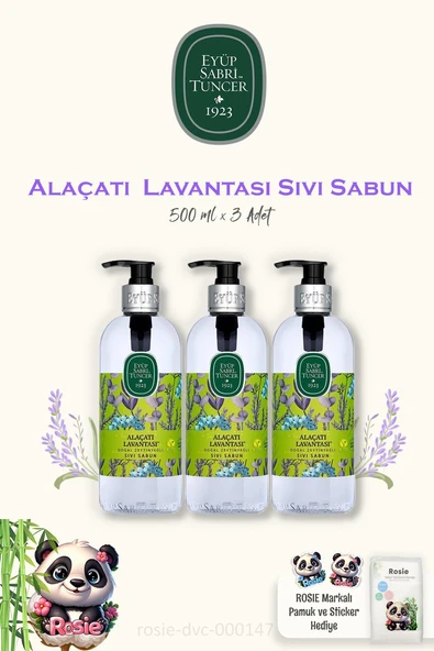 3 Adet Eyüp Sabri Tuncer Alaçatı Lavantası  Sıvı Sabun 500 ml ve 60'lı ROSIE Pamuk ürün görseli 1