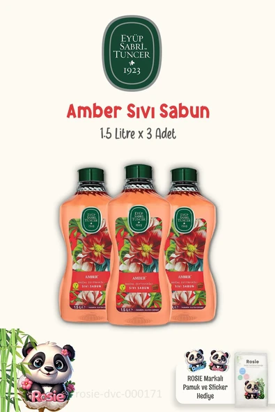3'lü Eyüp Sabri Tuncer Doğal Zeytinyağlı Sıvı Sabun Amber 1.5 lt ve Pamuk ROSIE ürün görseli 1