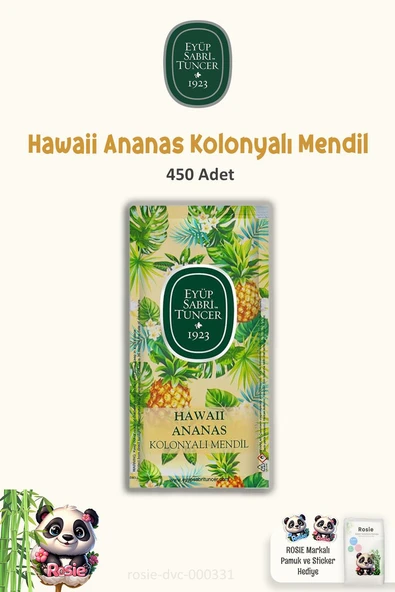 Eyüp Sabri Tuncer 3 Paket Hawaii Ananas Kolonyalı Mendil 150'li ve ROSIE ürün görseli 1