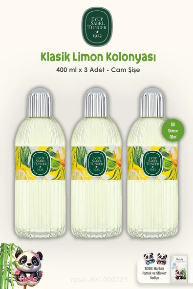 Eyüp Sabri Tuncer Klasik Limon Kolonyası Cam Şişe 3 Adet  400 ml ve ROSIE ürün görseli 1