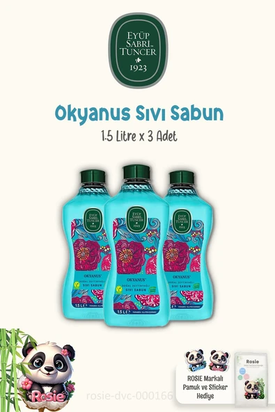 Eyüp Sabri Tuncer 3'lü Doğal Zeytinyağlı Sıvı Sabun Okyanus 1.5 lt ve ROSIE Pamuk ürün görseli 1