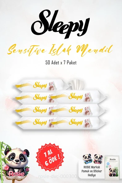 7 AL 6 ÖDE Sleepy Sensitive Islak Bebek Mendil 50'li ve ROSIE Pamuk ürün görseli 1