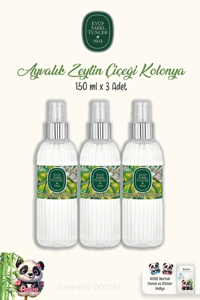 3'lü Eyüp Sabri Tuncer Ayvalık Zeytin Çiçeği Kolonyası 150 ml ve ROSIE Pamuk ürün görseli 1