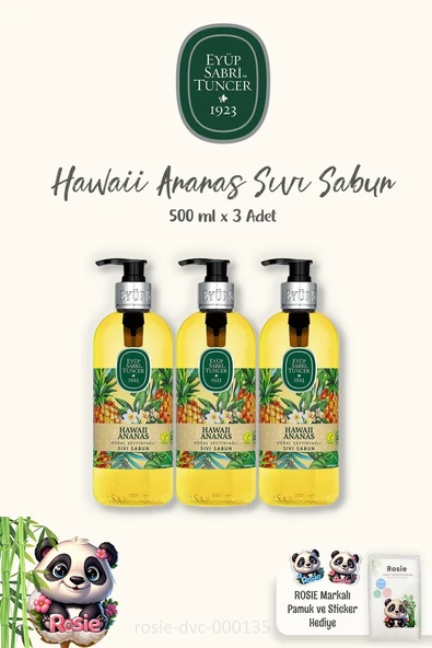Eyüp Sabri Tuncer Sıvı Sabun Hawaii Ananas 500 ml 3 Adet ve ROSIE 60'lı Pamuk ürün görseli 1