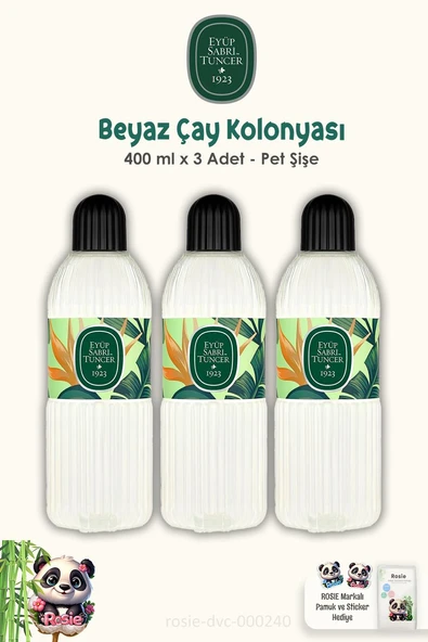 Eyüp Sabri Tuncer Beyaz Çay Kolonyası 3 Adet  400 ml ve %100 Pamuk ROSIE 60'lı ürün görseli 1