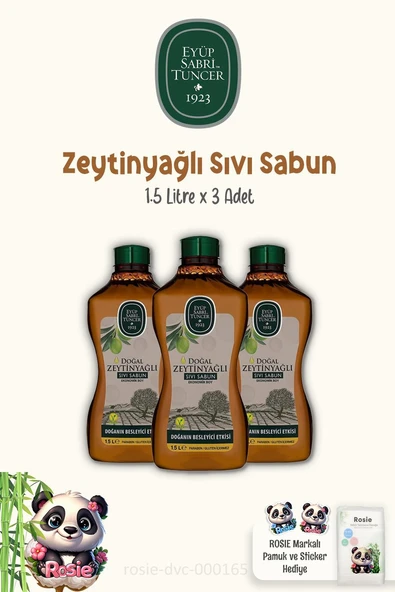 3 Adet Eyüp Sabri Tuncer Doğal Zeytinyağlı Sıvı Sabun 1.5 lt ve ROSIE Pamuk ürün görseli 1