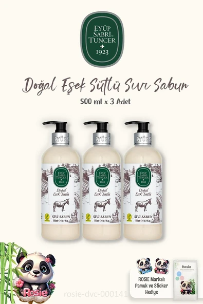 Eyüp Sabri Tuncer 3 Adet Doğal Eşek Sütlü Sıvı Sabun 500 ml ve ROSIE Pamuk 60'lı ürün görseli 1