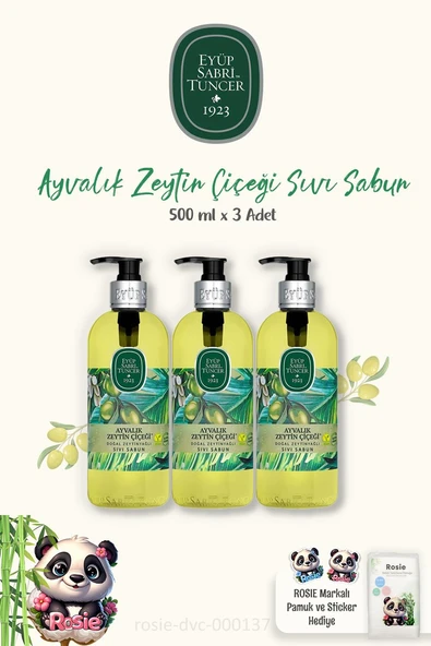 Eyüp Sabri Tuncer 3 Adet Ayvalık Zeytin Çiçeği Sıvı Sabun 500 ml ve ROSIE Pamuk ürün görseli 1