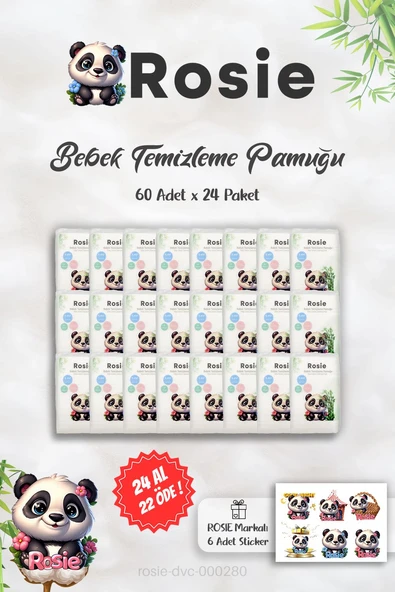 24 AL 22 ÖDE ROSIE %100 Doğal Bebek Temizleme Pamuğu 60'lı ve ROSIE Sticker ürün görseli 1