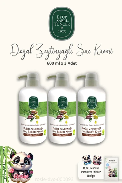 Eyüp Sabri Tuncer 3'lü Doğal Zeytinyağlı Saç Kremi 600 ml ve ROSIE ürün görseli 1