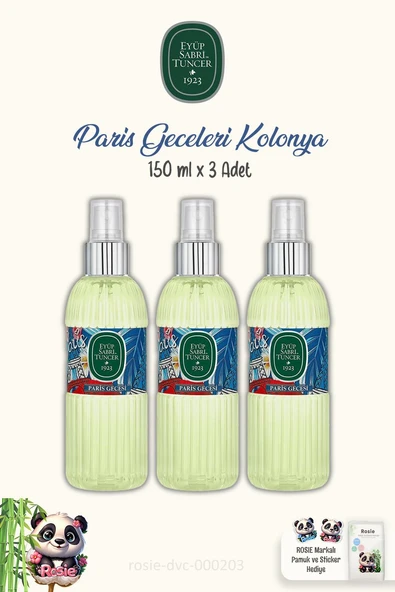 Eyüp Sabri Tuncer Paris Gecesi Kolonya 3 Adet  Sprey 150 ml ve ROSIE Pamuk 60'lı ürün görseli 1