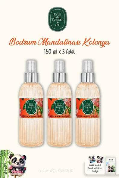 3 Adet Eyüp Sabri Tuncer Bodrum Mandalinası Kolonyası 150 ml ve Pamuk ROSIE ürün görseli 1