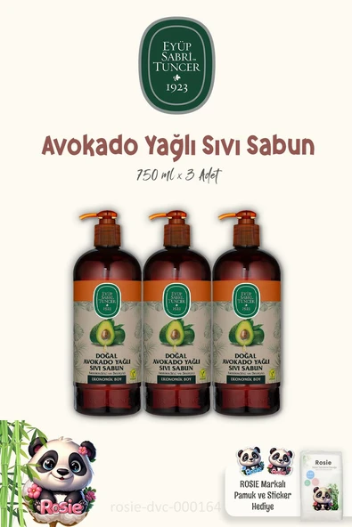 3'lü Eyüp Sabri Tuncer Doğal Avokado Yağlı Sıvı Sabun 750 ml ve ROSIE Pamuk ürün görseli 1