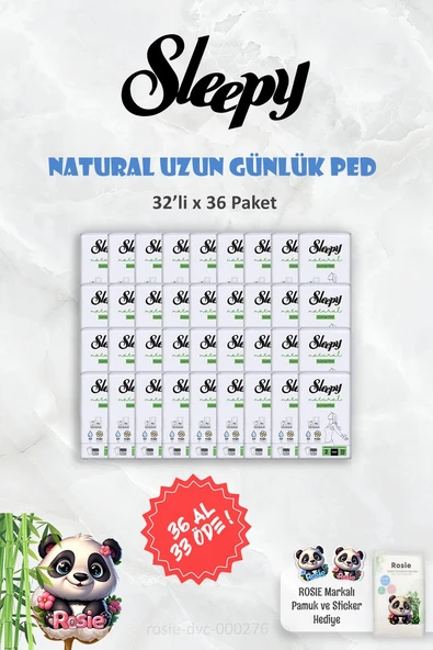 36 AL 33 ÖDE Sleepy Natural Ultra Hassas Günlük Ped Uzun 32 Adet ve ROSIE ürün görseli 1