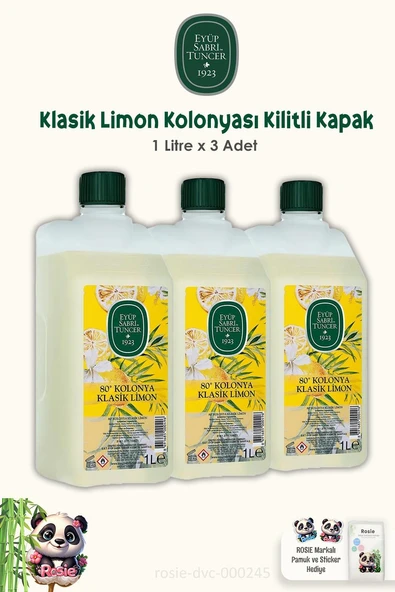 Eyüp Sabri Tuncer 3 Adet Klasik Limon Kolonyası Yedek Şişe 1 Lt ve ROSIE Pamuk ürün görseli 1