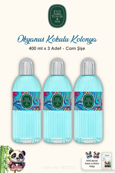 3 Adet Eyüp Sabri Tuncer Okyanus Kolonyası Cam Şişe 400 ml ve 60'lı ROSIE Pamuk ürün görseli 1