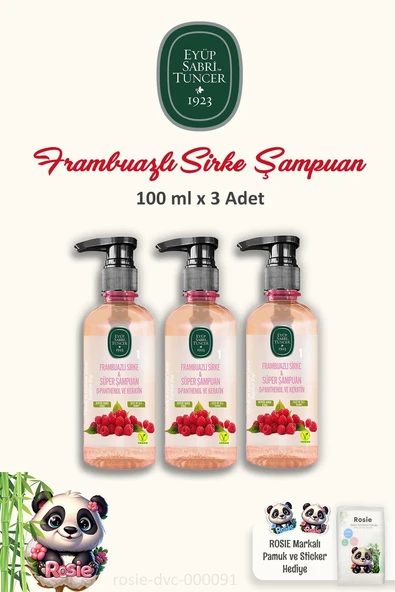 Eyüp Sabri Tuncer 3'lü Sirke Şampuan Frambuazlı 100 ml ve ROSIE Temizleme Pamuğu ürün görseli 1