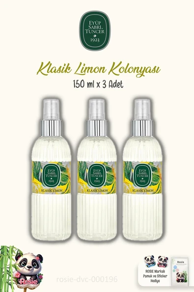 Eyüp Sabri Tuncer Klasik Limon Kolonyası 150 ml 3 Adet ve %100 Pamuk ROSIE 60'lı ürün görseli 1