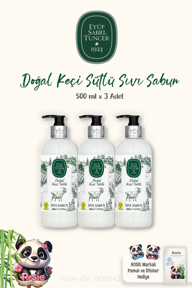 Eyüp Sabri Tuncer Keçi Sütlü Sıvı Sabun 500 ml 3 Adet ve ROSIE Doğal Pamuk 60'lı ürün görseli 1