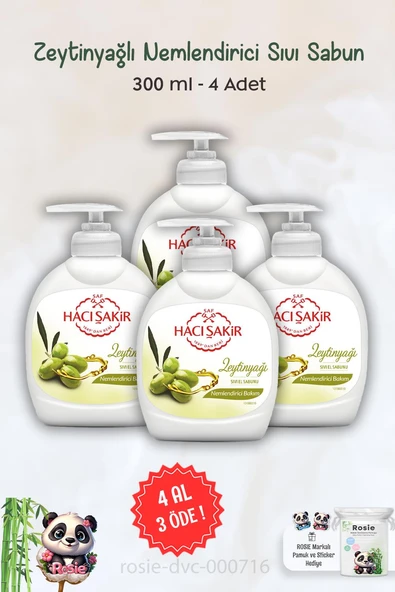 4 AL 3 ÖDE Hacı Şakir Zeytinyağlı Nemlendirici Sıvı Sabun 300 ml ve ROSIE ürün görseli 1
