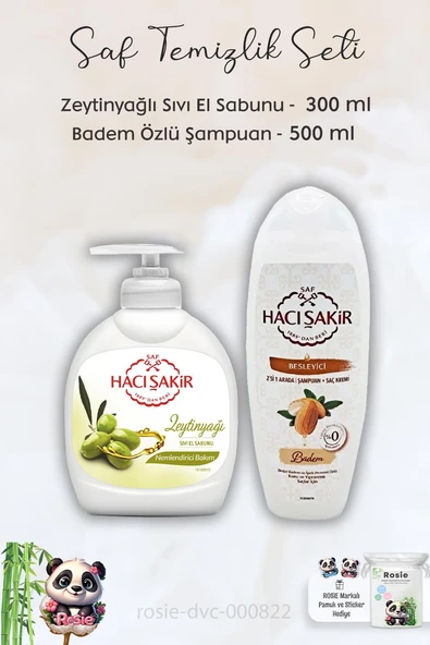 Hacı Şakir Zeytinyağlı Sıvı Sabun 300 ml, Bademli Şampuan 500 ml ve ROSIE ürün görseli 1