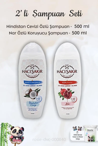 Hacı Şakir Hindistan Cevizi Şampuan 500 ml, Narlı Şampuan 500 ml ve ROSIE ürün görseli 1