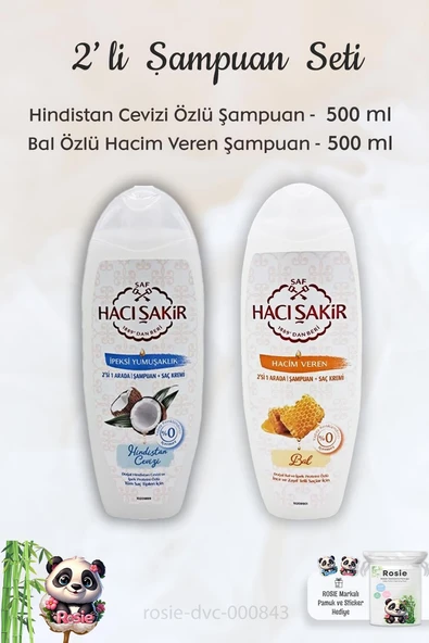 Hacı Şakir Hindistan Cevizi Şampuan 500 ml, Ballı Şampuan 500 ml ve ROSIE ürün görseli 1