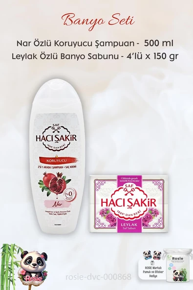 Hacı Şakir Nar 2si 1 Arada Şampuan 500 ml,  Leylak Kokulu Banyo Sabunu 4 x 150 gr ve ROSIE ürün görseli 1