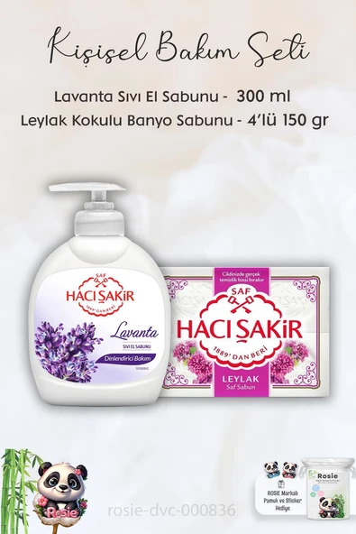 Hacı Şakir Lavanta Dinlendirici Sıvı Sabun 300 ml, Leylak Kokulu Banyo Sabunu 4 x 150 gr ve ROSIE ürün görseli 1