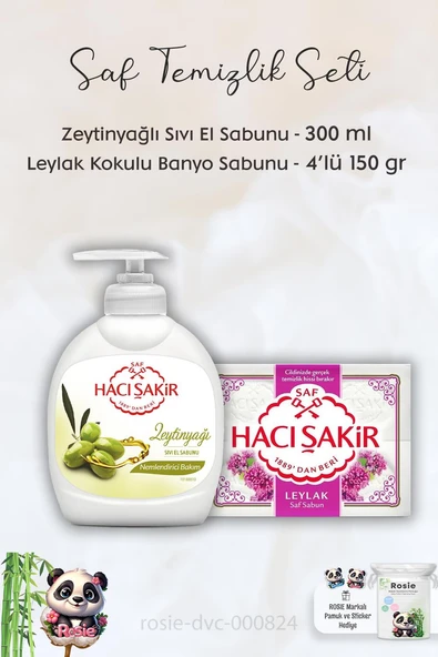 Hacı Şakir Zeytinyağlı Sıvı Sabun 300 ml, Leylak Kokulu Banyo Sabunu 4 x 150 gr ve ROSIE ürün görseli 1