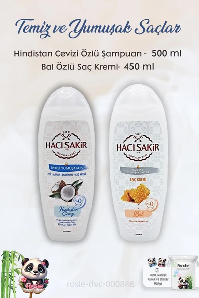 Hacı Şakir Hindistan Cevizi Şampuan 500 ml, Ballı Saç Kremi 450 ml ve ROSIE ürün görseli 1