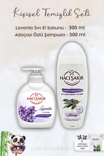 Hacı Şakir Lavanta Dinlendirici Sıvı Sabun 300 ml, Adaçayı Şampuan 500 ml ve ROSIE ürün görseli 1