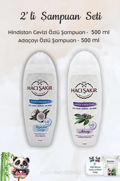Hacı Şakir Hindistan Cevizi Şampuan 500 ml, Adaçayı Şampuan 500 ml ve ROSIE ürün görseli 1
