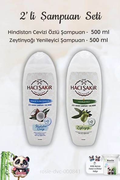 Hacı Şakir Hindistan Cevizi Şampuan 500 ml, Zeytinyağlı Şampuan 500 ml ve ROSIE ürün görseli 1
