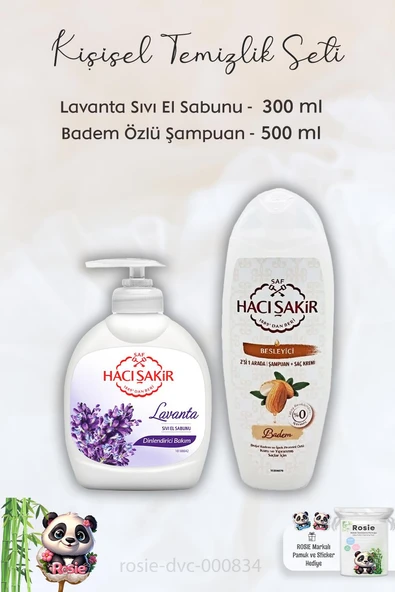 Hacı Şakir Lavanta Dinlendirici Sıvı Sabun 300 ml, Bademli Şampuan 500 ml ve ROSIE ürün görseli 1