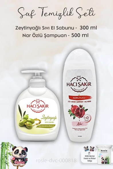 Hacı Şakir Zeytinyağlı Sıvı Sabun 300 ml, Narlı Şampuan 500 ml  ve ROSIE ürün görseli 1