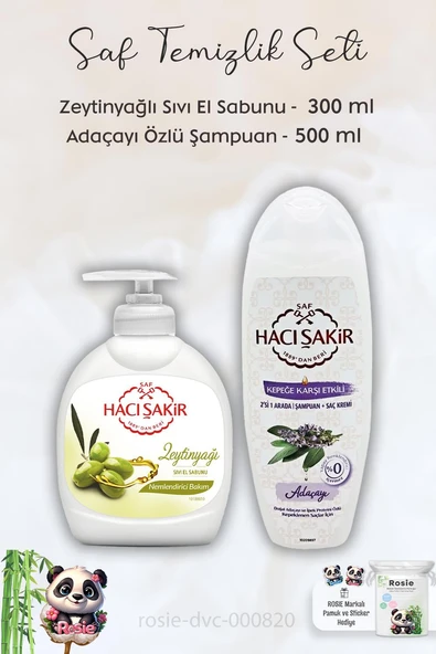 Hacı Şakir Zeytinyağlı Sıvı Sabun 300 ml, Adaçayı  Şampuan 500 ml ve ROSIE ürün görseli 1
